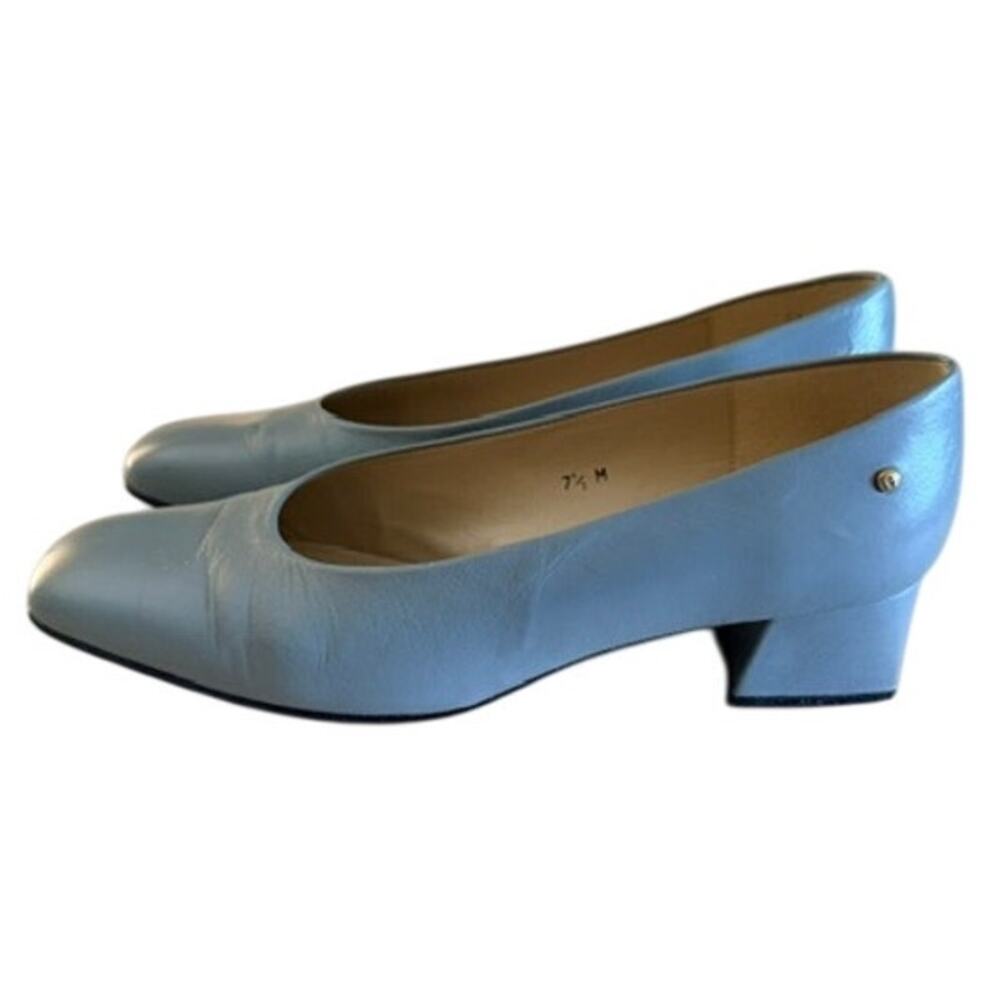 Etienne Aigner Montecarlo Leather Pumps Blue Block Heel Shoes Women's 7.5M Spain - Picture 4 of 10